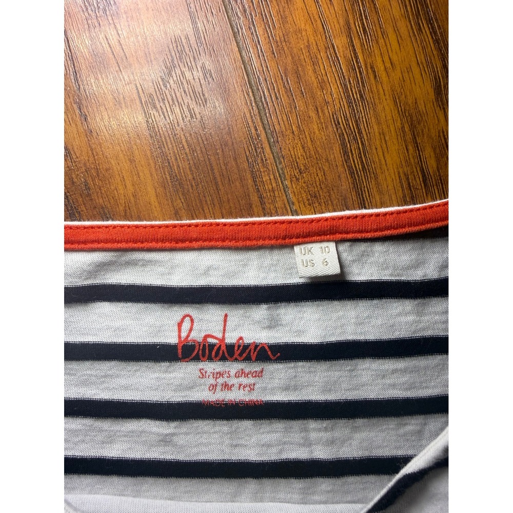 Boden Womens Navy White Striped Long Sleeve Breton Top Boat Neck Size 6 - Picture 4 of 4